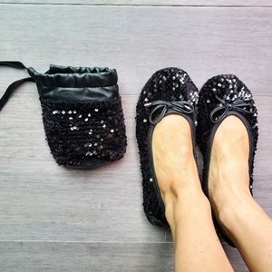 Black sequin house shoes slippers